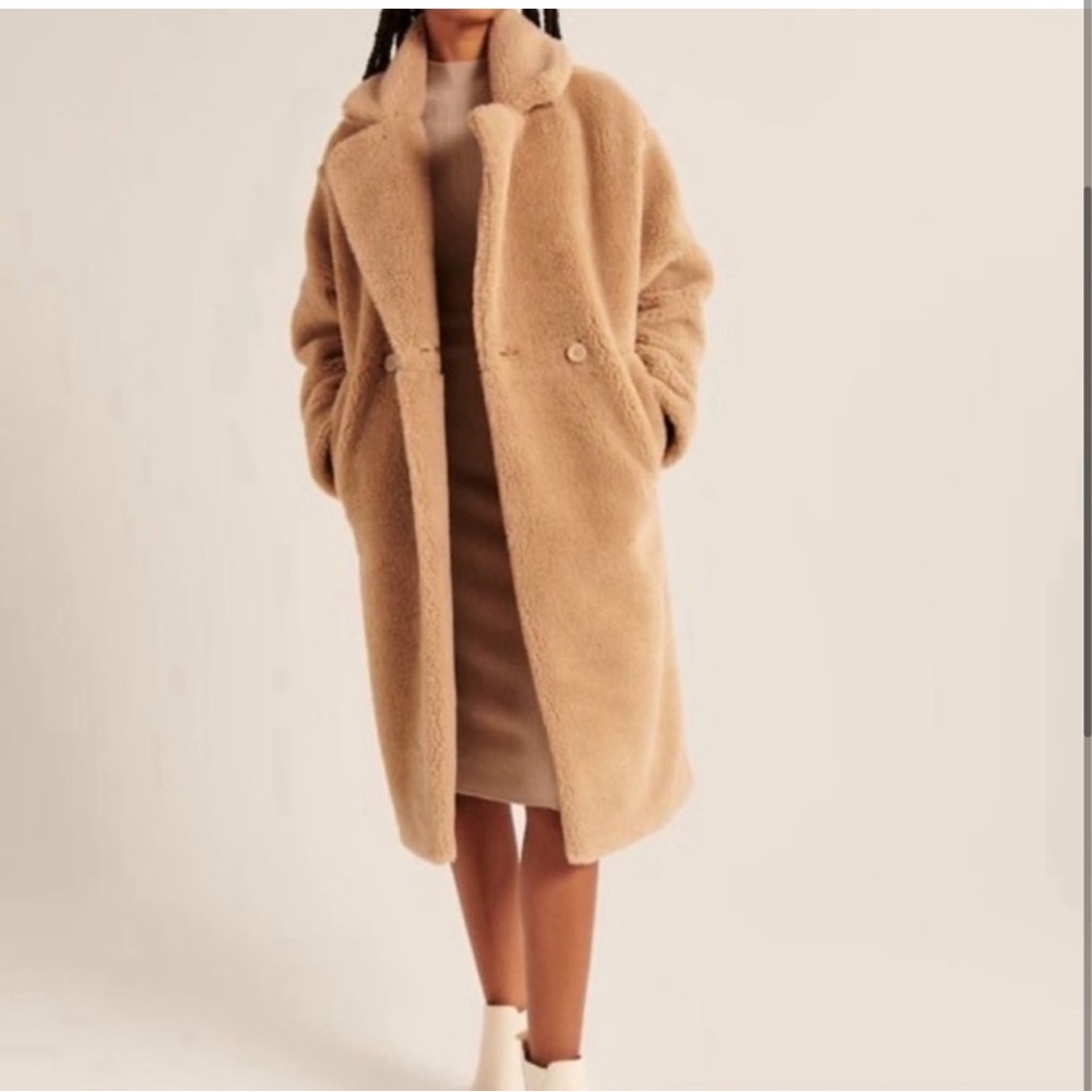 Abercrombie Oversized Long-Length Sherpa Teddy Coat size medium tall
